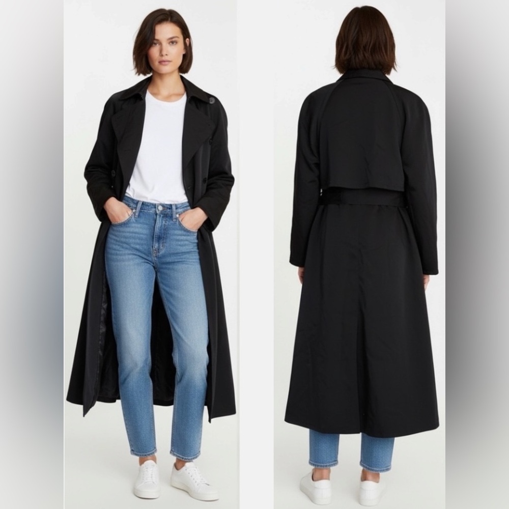 Vintage 90s Four Seasons of London Black Trench Coat Oversized 6P fits large M